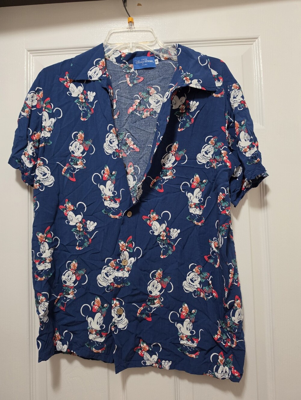 Tokyo Disney Navy Hawaiian-Style Minnie Mouse Short Sleeve Aloha Shirt